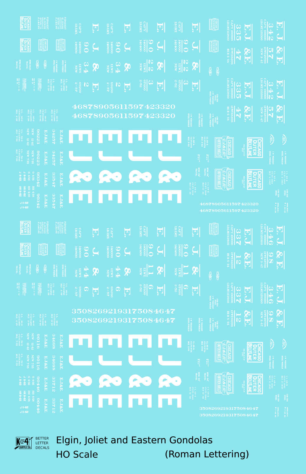 Elgin Joliet and Eastern Gondola White EJ&E Roman Font