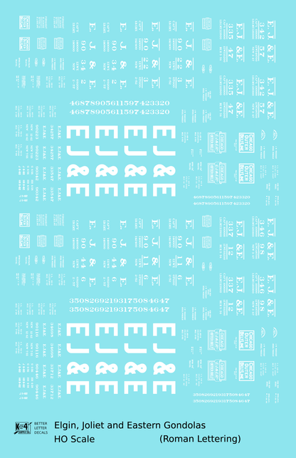 Elgin Joliet and Eastern Gondola White EJ&E Roman Font