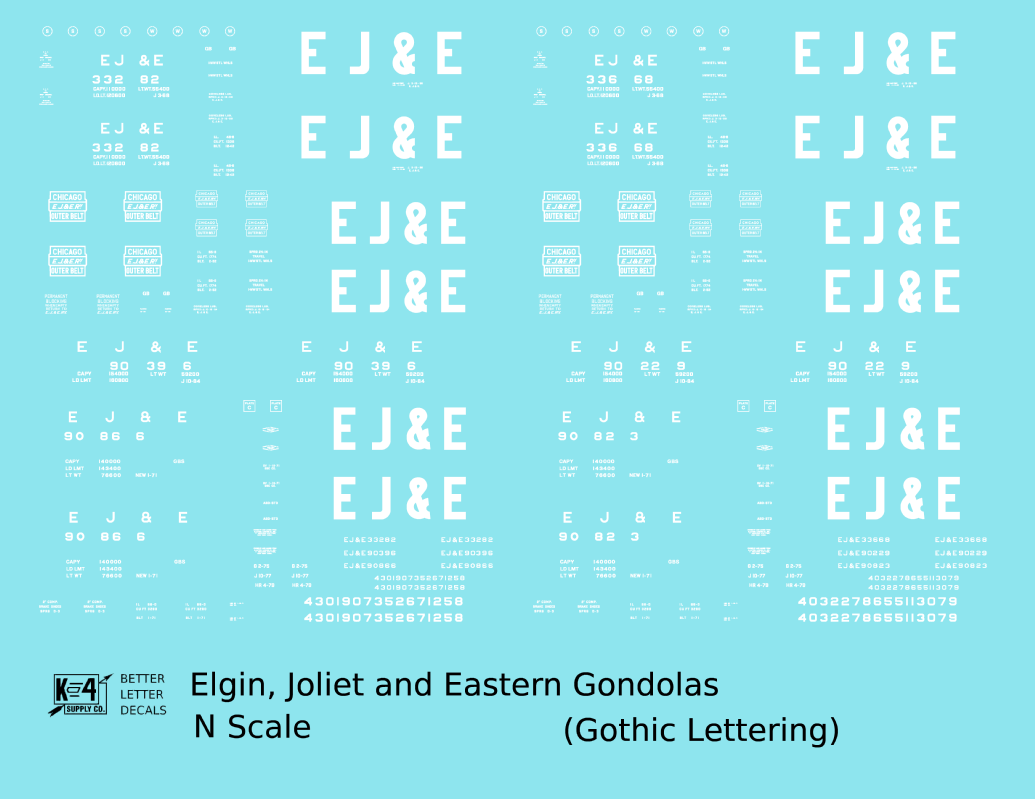 Elgin Joliet and Eastern Gondola White EJ&E Gothic Font