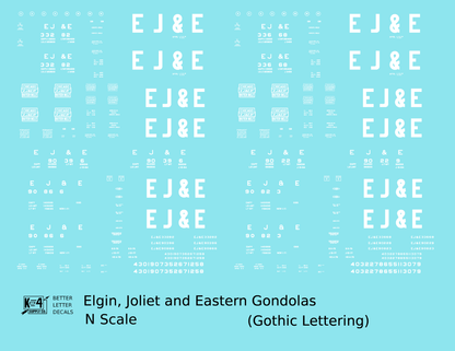 Elgin Joliet and Eastern Gondola White EJ&E Gothic Font