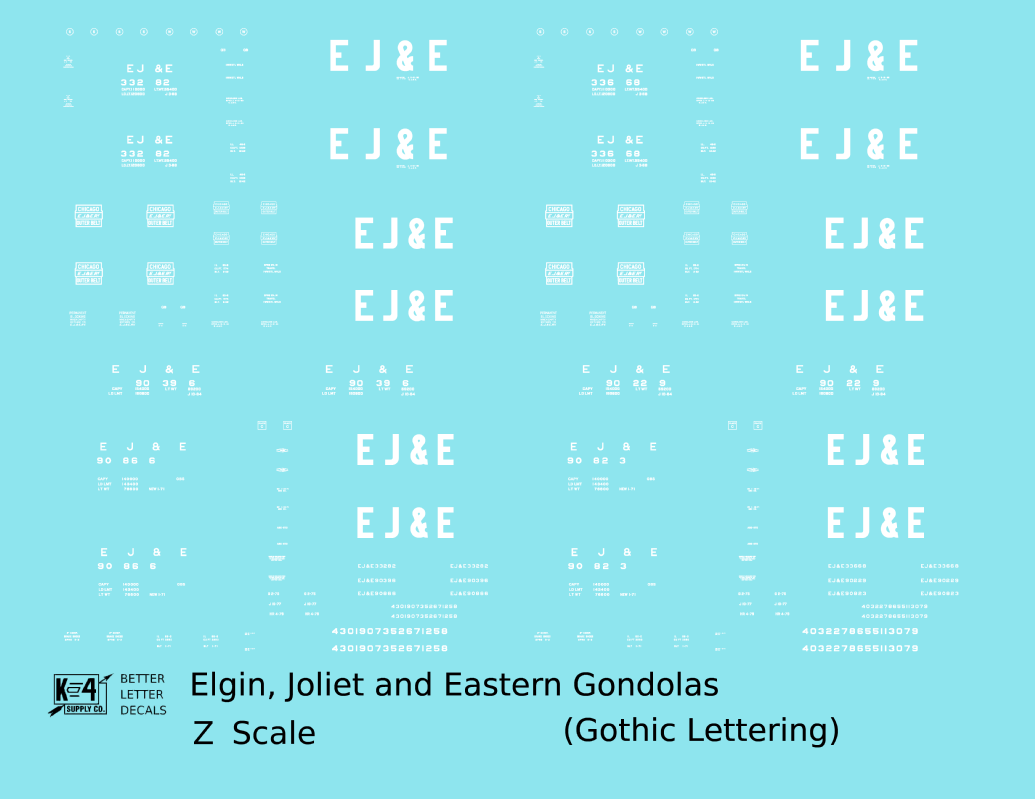 Elgin Joliet and Eastern Gondola White EJ&E Gothic Font