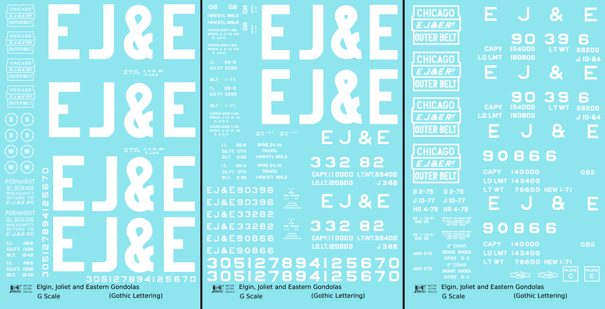 Elgin Joliet and Eastern Gondola White EJ&E Gothic Font
