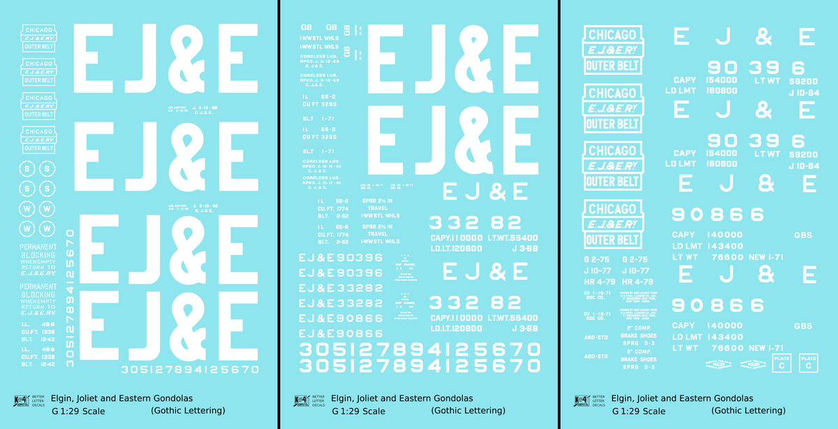 Elgin Joliet and Eastern Gondola White EJ&E Gothic Font