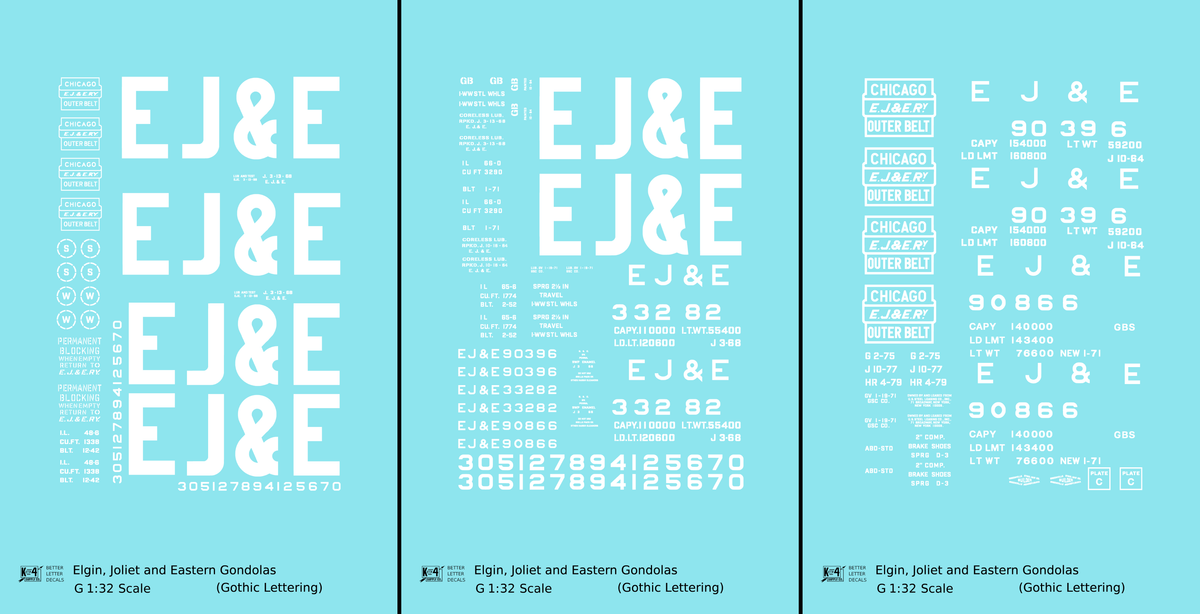 Elgin Joliet and Eastern Gondola White EJ&E Gothic Font
