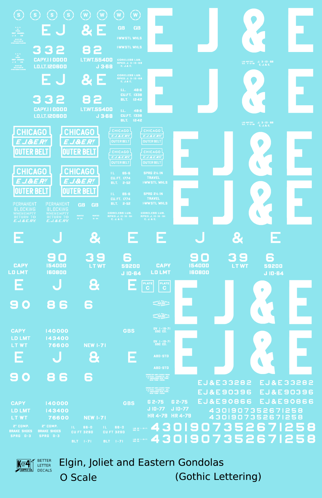 Elgin Joliet and Eastern Gondola White EJ&E Gothic Font