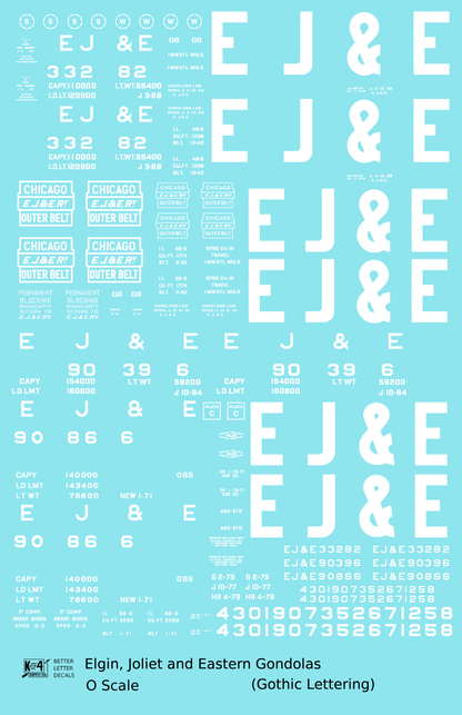 Elgin Joliet and Eastern Gondola White EJ&E Gothic Font