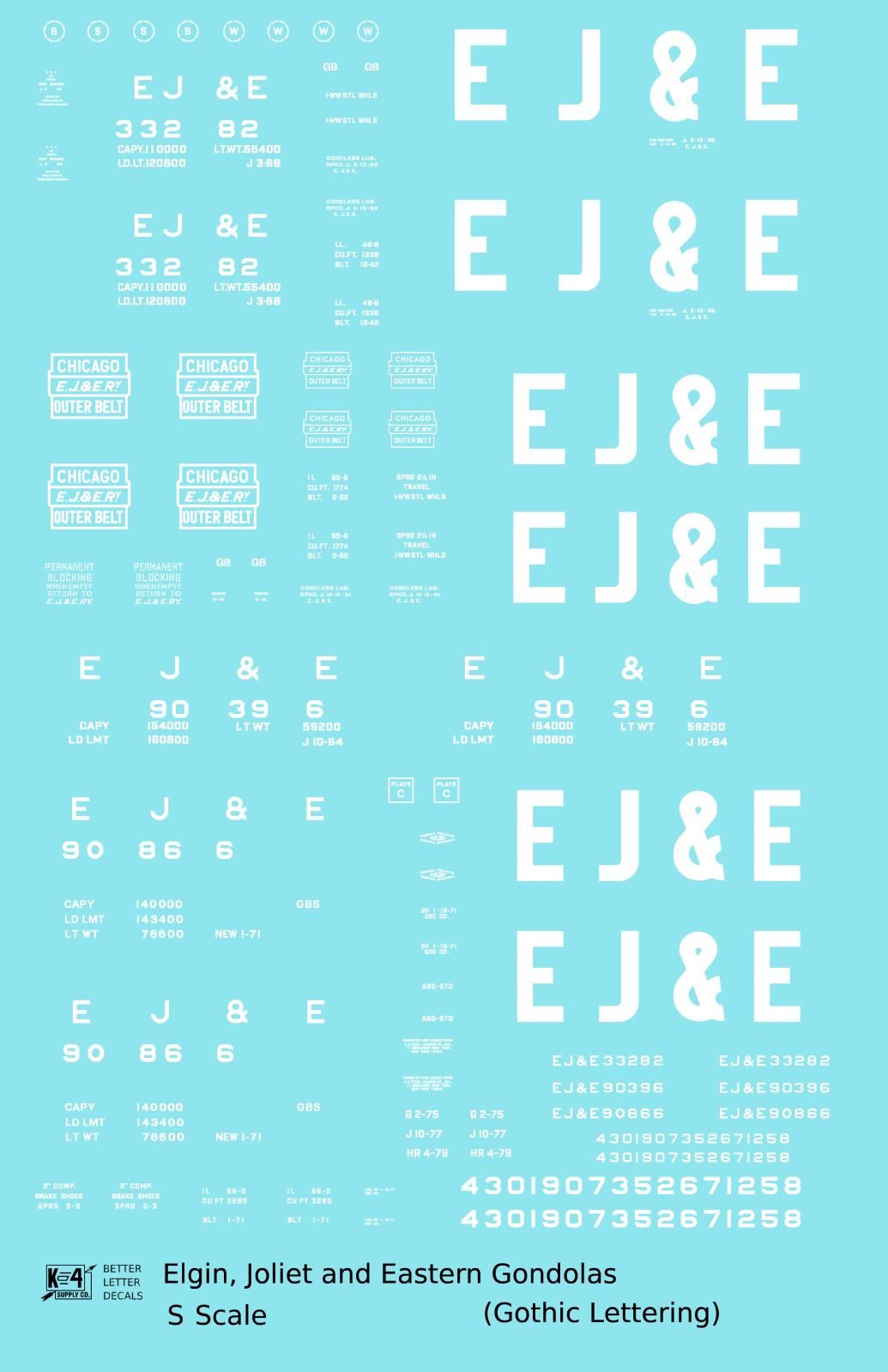 Elgin Joliet and Eastern Gondola White EJ&E Gothic Font