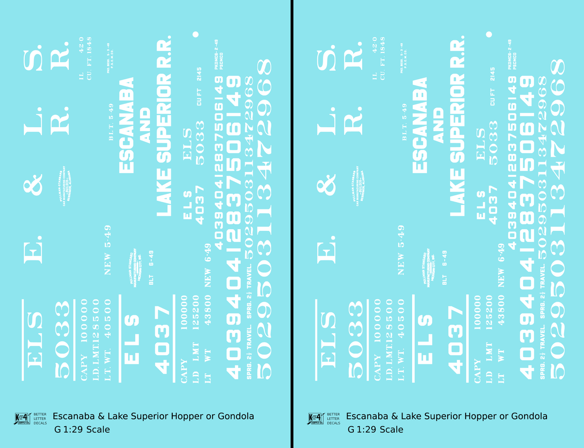 Escanaba and Lake Superior Gondola and Offset Hopper White ELS