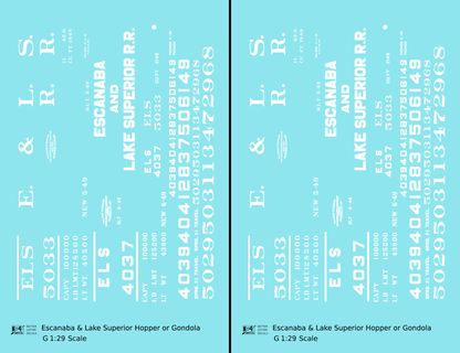 Escanaba and Lake Superior Gondola and Offset Hopper White ELS