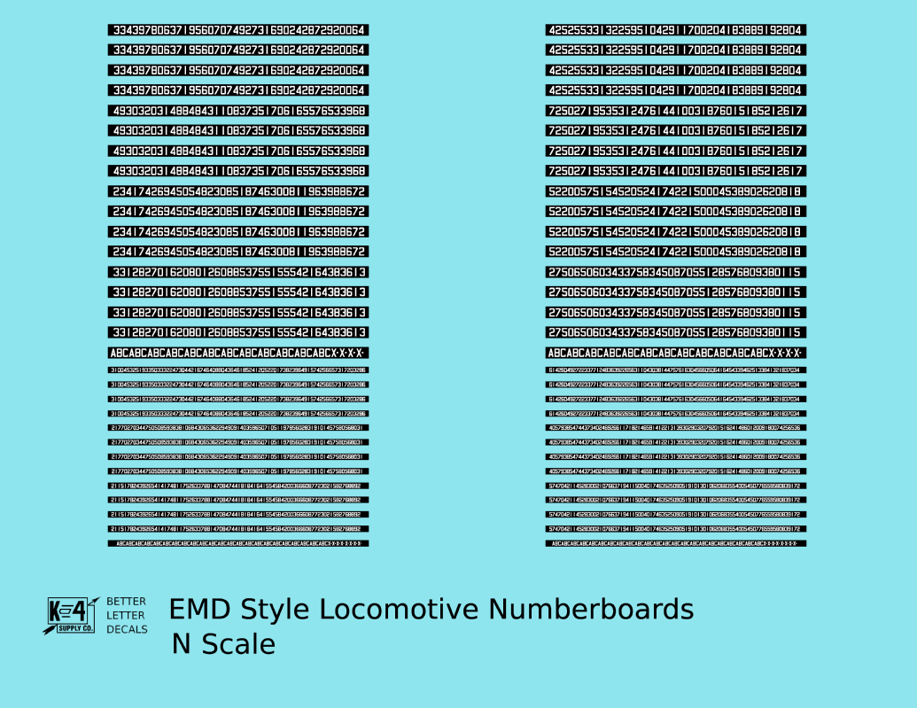 EMD Locomotive Number Board Numbers  White On Black Numberboard