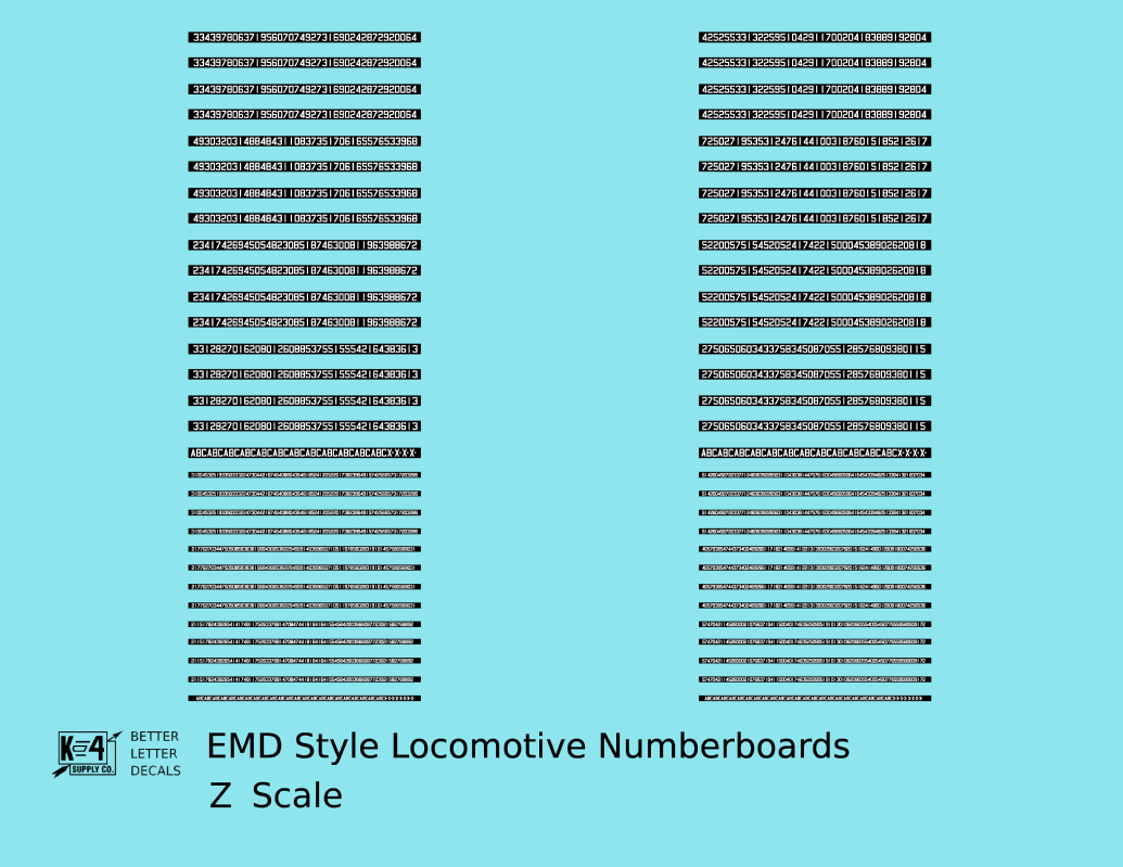 EMD Locomotive Number Board Numbers  White On Black Numberboard