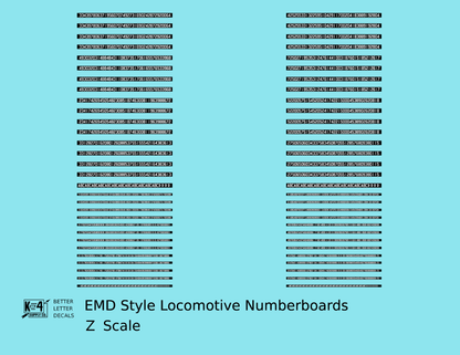 EMD Locomotive Number Board Numbers  White On Black Numberboard