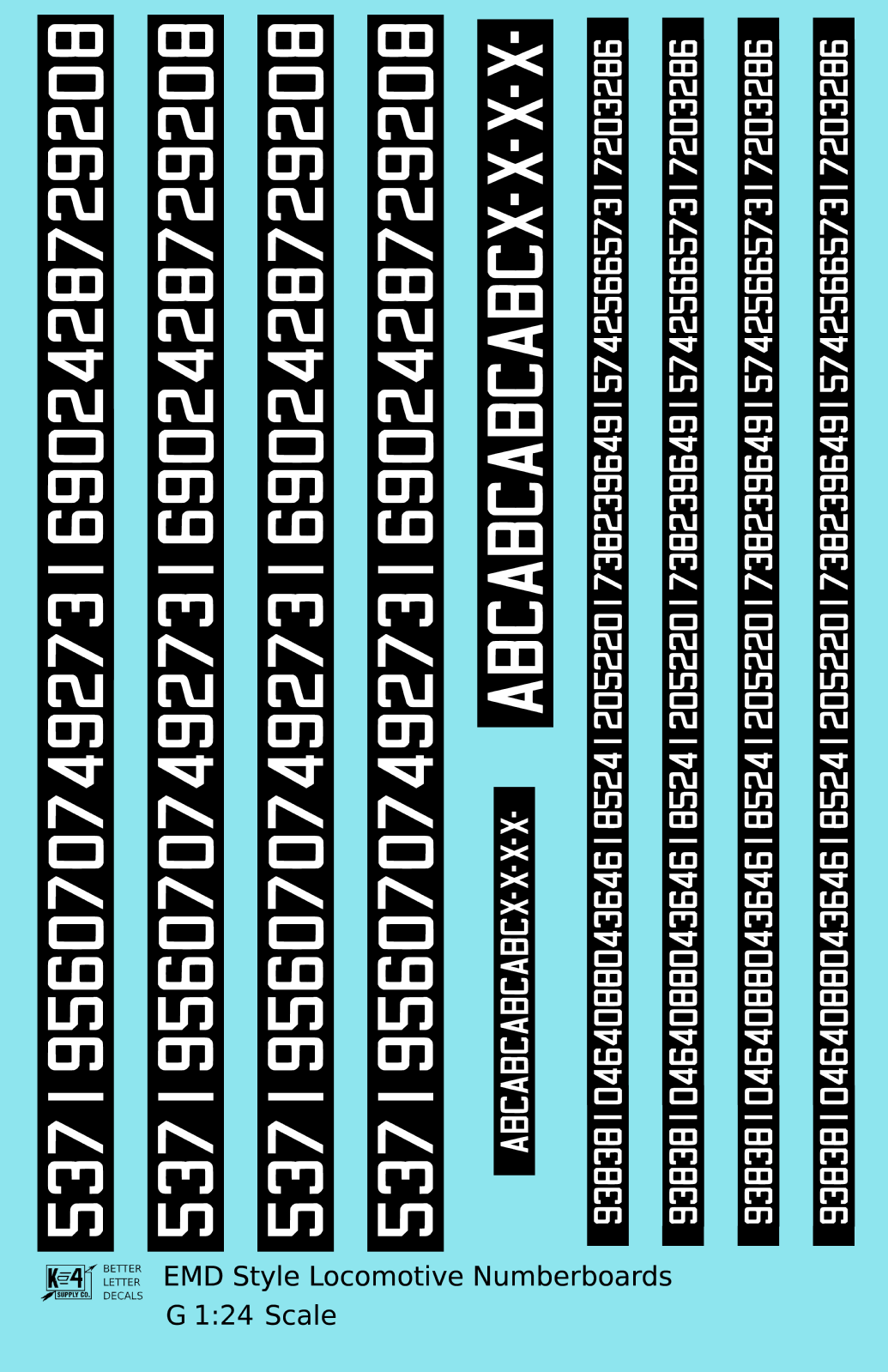 EMD Locomotive Number Board Numbers  White On Black Numberboard