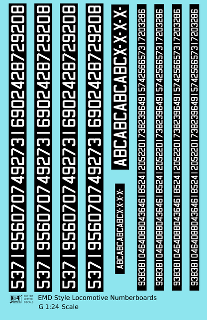 EMD Locomotive Number Board Numbers  White On Black Numberboard