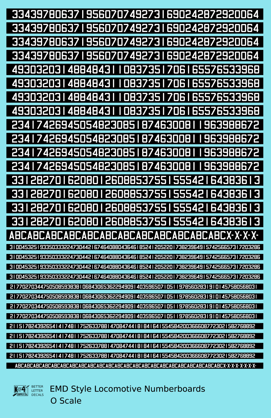 EMD Locomotive Number Board Numbers  White On Black Numberboard