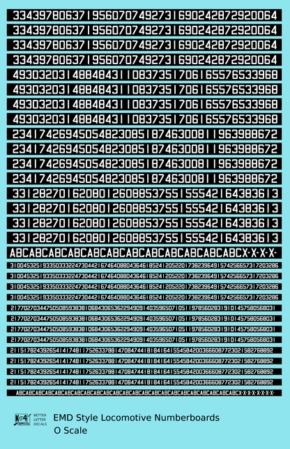 EMD Locomotive Number Board Numbers  White On Black Numberboard