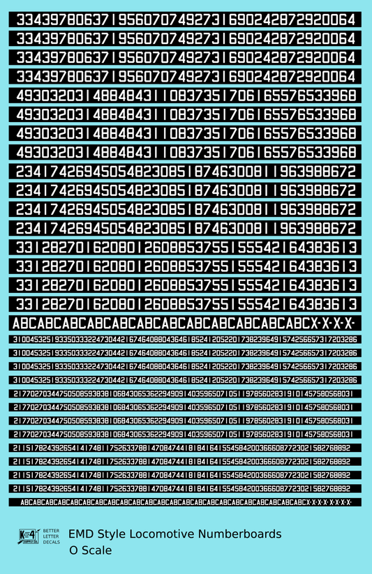 EMD Locomotive Number Board Numbers  White On Black Numberboard