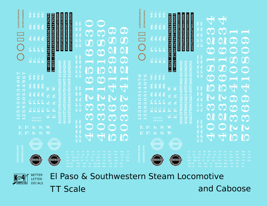El Paso and Southwestern Steam Locomotive and Caboose White EP&SW