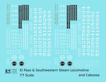 El Paso and Southwestern Steam Locomotive and Caboose White EP&SW