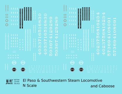 El Paso and Southwestern Steam Locomotive and Caboose White EP&SW