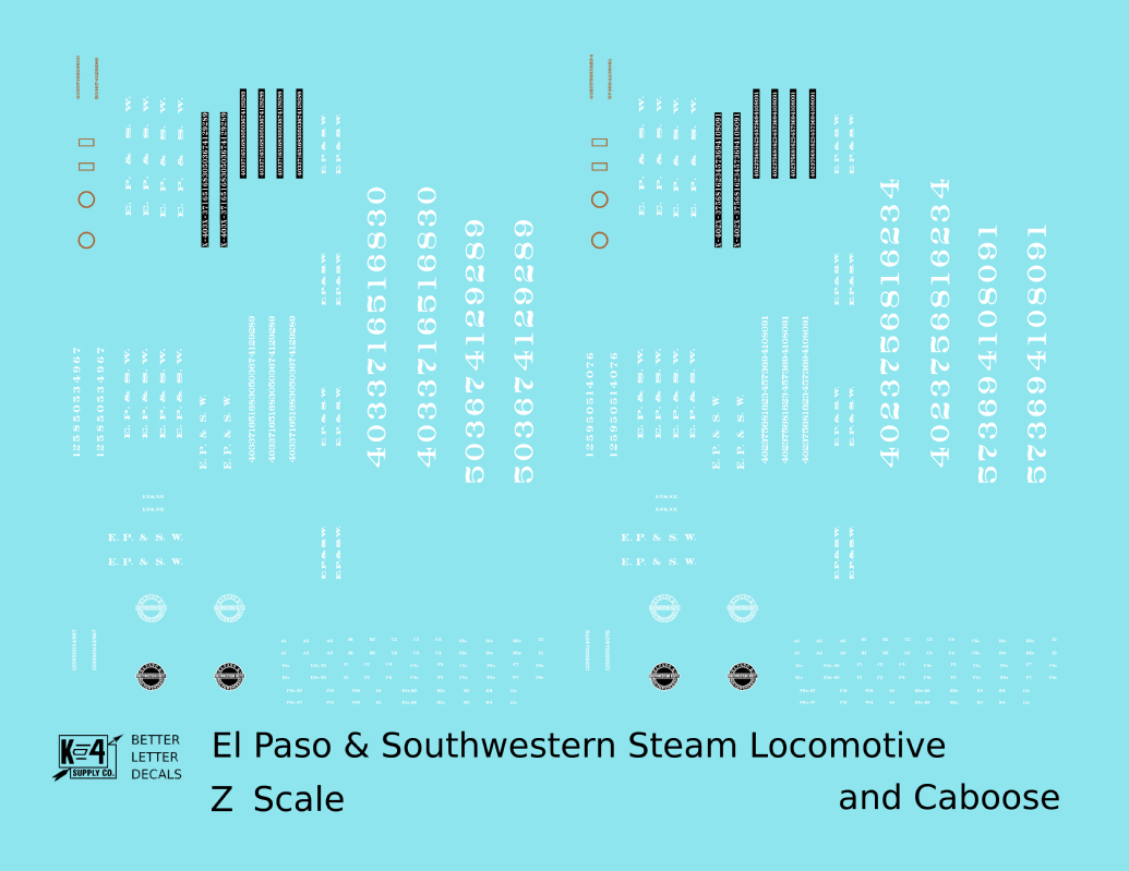 El Paso and Southwestern Steam Locomotive and Caboose White EP&SW