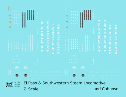 El Paso and Southwestern Steam Locomotive and Caboose White EP&SW
