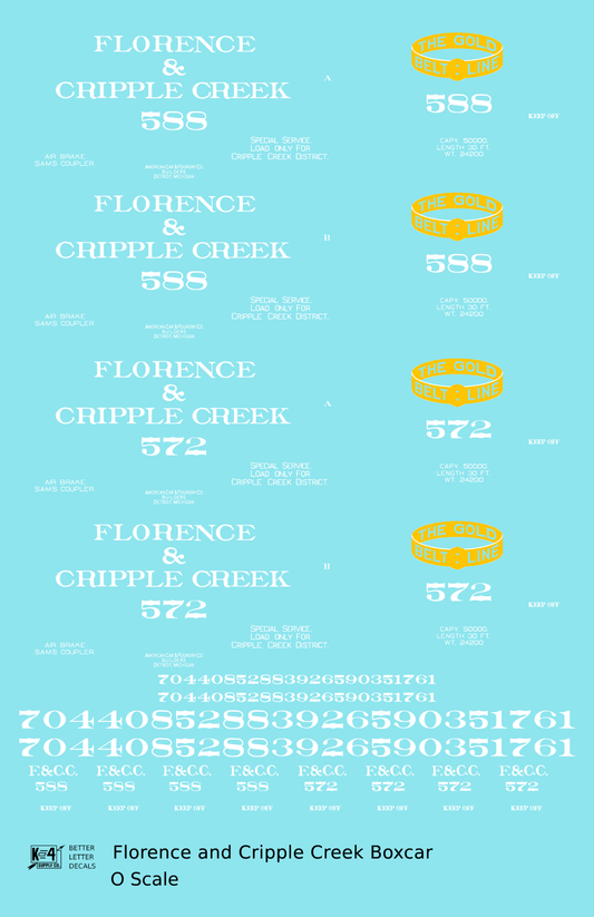 Florence and Cripple Creek 30 Ft Boxcar White Gold Belt Line