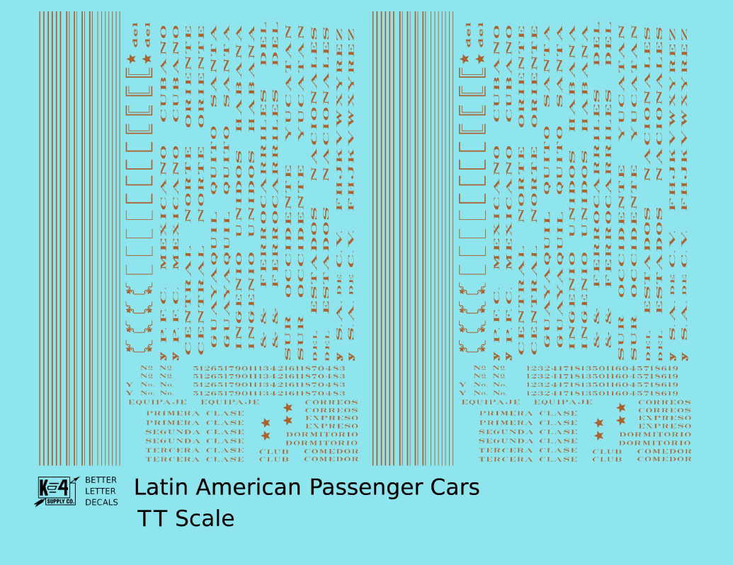 Standard / Narrow Gauge Latin American Passenger Cars  Bronze Gold Mexico, Cuba, Etc