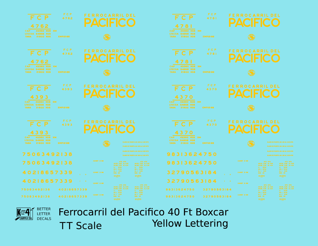 Ferrocarril Del Pacifico FCP 40 Ft Steel Boxcar Yellow Mexico