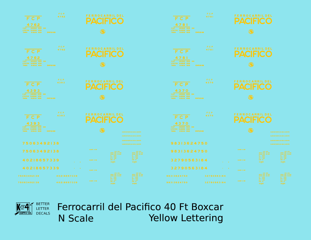 Ferrocarril Del Pacifico FCP 40 Ft Steel Boxcar Yellow Mexico