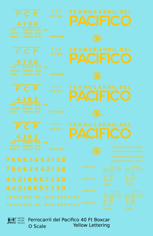 Ferrocarril Del Pacifico FCP 40 Ft Steel Boxcar Yellow Mexico