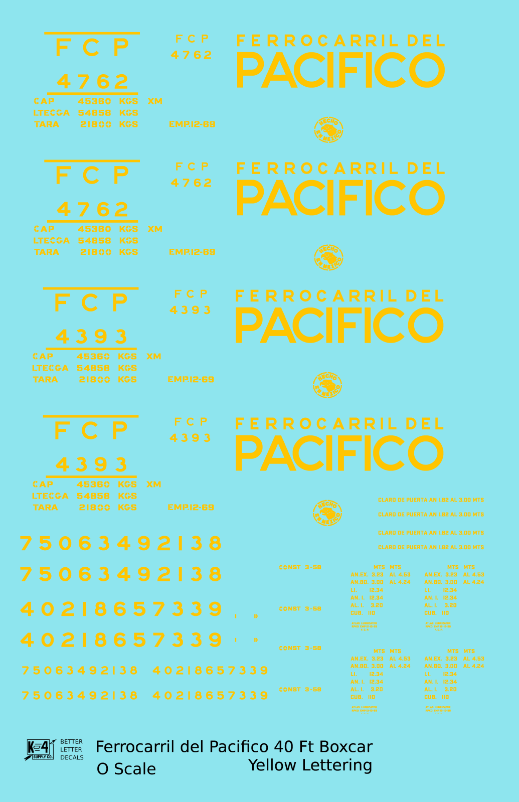 Ferrocarril Del Pacifico FCP 40 Ft Steel Boxcar Yellow Mexico