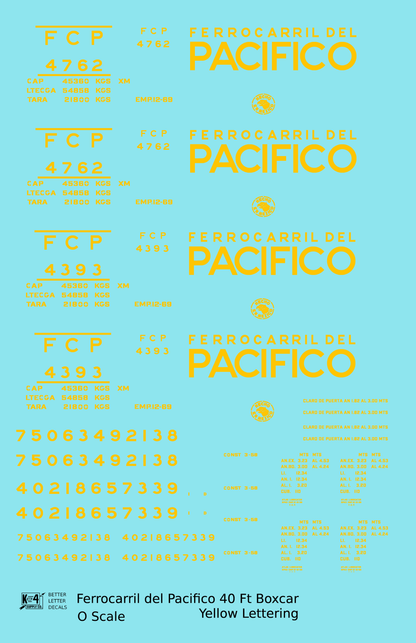 Ferrocarril Del Pacifico FCP 40 Ft Steel Boxcar Yellow Mexico