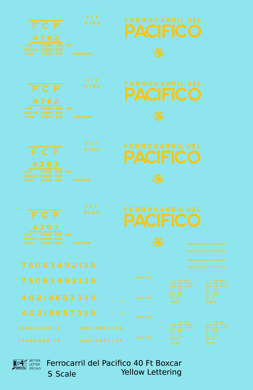 Ferrocarril Del Pacifico FCP 40 Ft Steel Boxcar Yellow Mexico