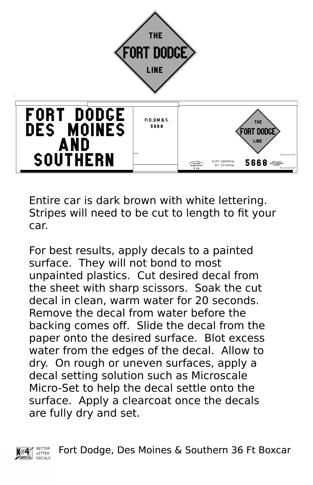 Fort Dodge Des Moines & Southern Line 36 Ft Wood Boxcar White FDDMS