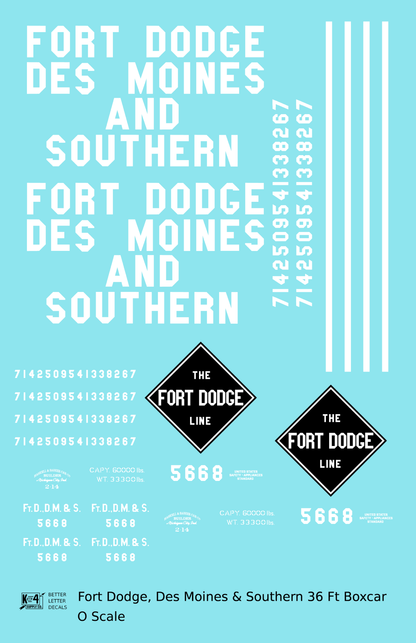 Fort Dodge Des Moines & Southern Line 36 Ft Wood Boxcar White FDDMS