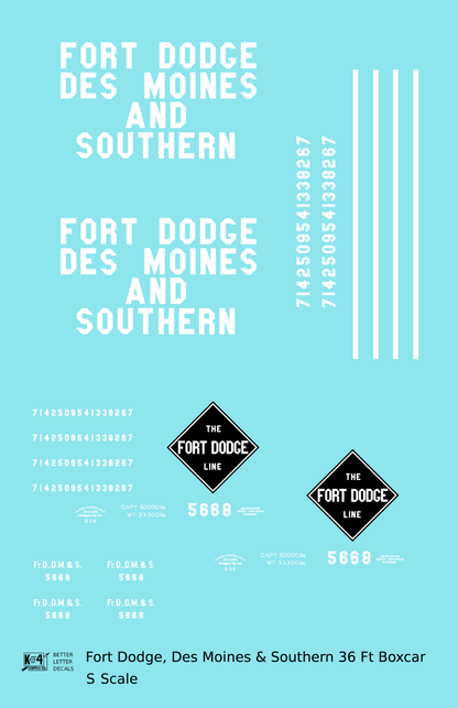 Fort Dodge Des Moines & Southern Line 36 Ft Wood Boxcar White FDDMS