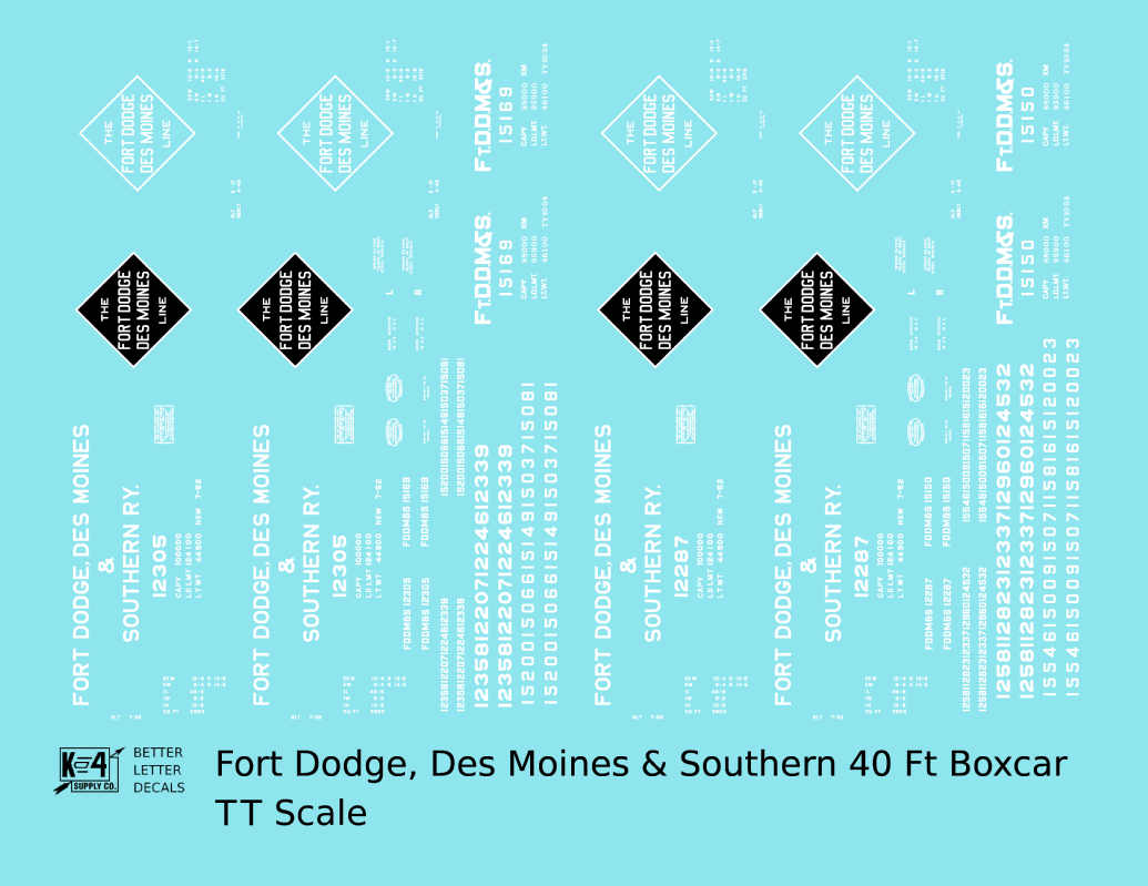 Fort Dodge, Des Moines and Southern 40 Ft Steel Boxcar White and Black FDDMS