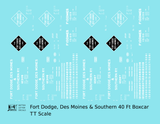 Fort Dodge, Des Moines and Southern 40 Ft Steel Boxcar White and Black FDDMS - Decal - Choose Scale