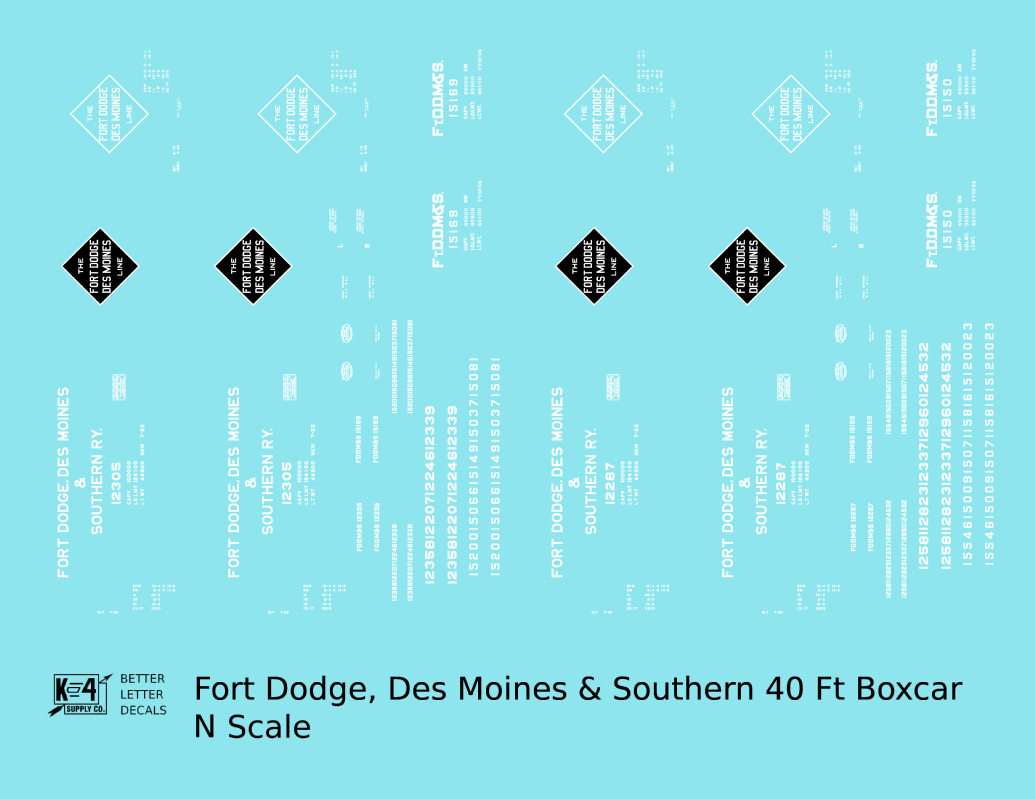 Fort Dodge, Des Moines and Southern 40 Ft Steel Boxcar White and Black FDDMS