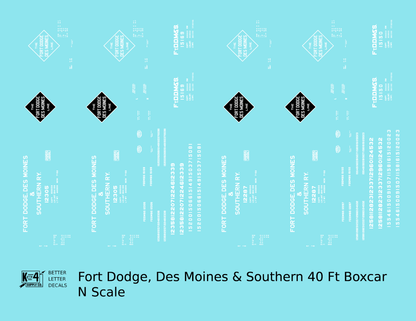 Fort Dodge, Des Moines and Southern 40 Ft Steel Boxcar White and Black FDDMS