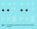 Fort Dodge, Des Moines and Southern 40 Ft Steel Boxcar White and Black FDDMS - Decal - Choose Scale