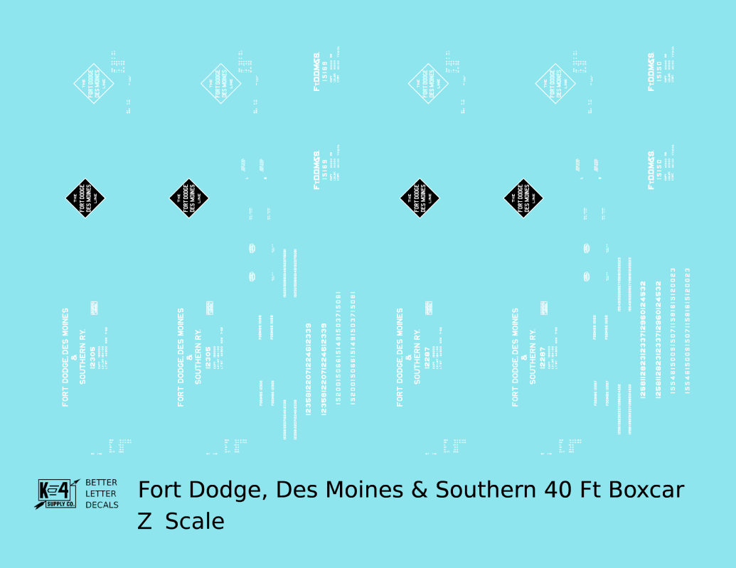 Fort Dodge, Des Moines and Southern 40 Ft Steel Boxcar White and Black FDDMS