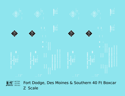 Fort Dodge, Des Moines and Southern 40 Ft Steel Boxcar White and Black FDDMS