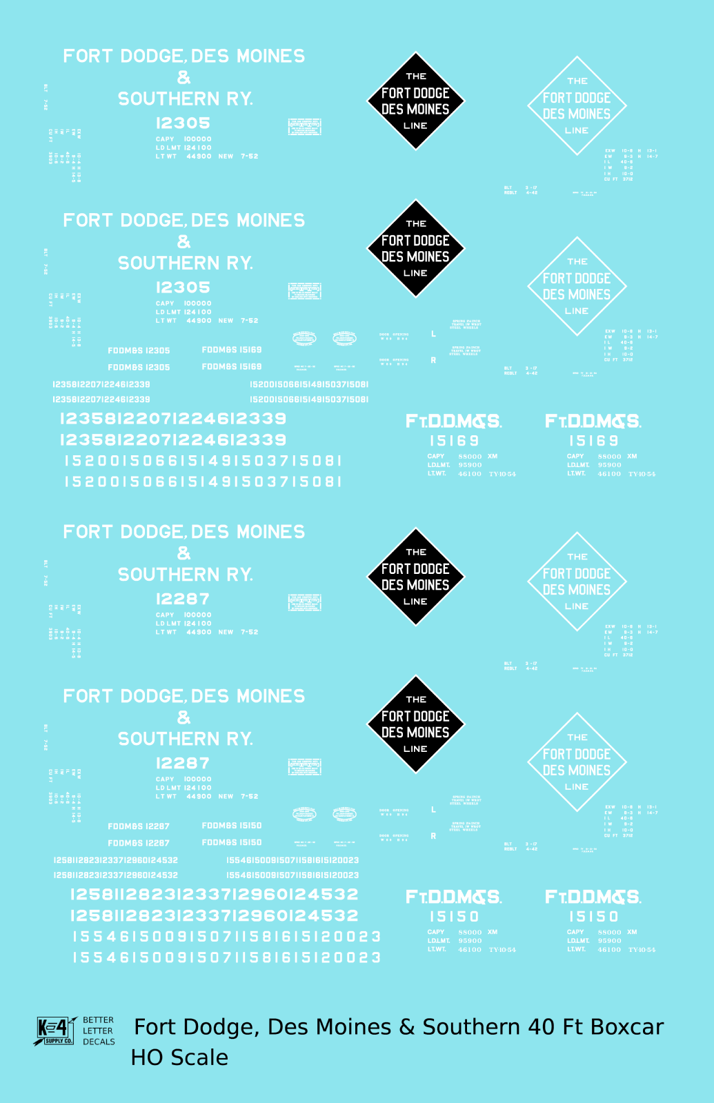 Fort Dodge, Des Moines and Southern 40 Ft Steel Boxcar White and Black FDDMS