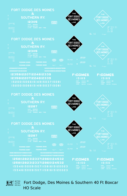 Fort Dodge, Des Moines and Southern 40 Ft Steel Boxcar White and Black FDDMS