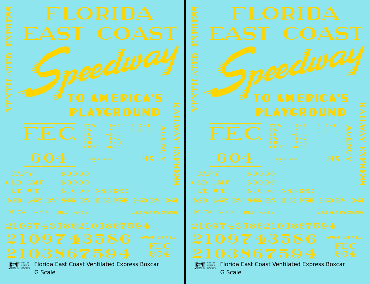 Florida East Coast 40 Ft Express Boxcar Yellow