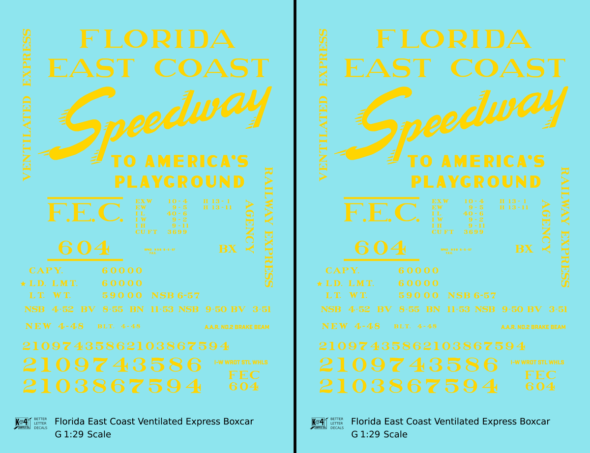 Florida East Coast 40 Ft Express Boxcar Yellow