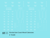 Florida East Coast Wood Caboose White  - Decal - Choose Scale