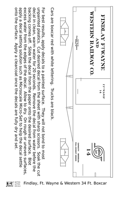 Findlay, Fort Wayne and Western 34 Ft Wood Boxcar White and Black Tangent Line - Decal